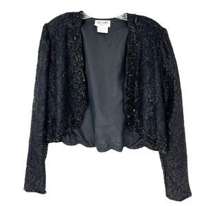 Vintage Beaded Elegant Y2k 90s Evening Party Black Blazer Large Club Dance